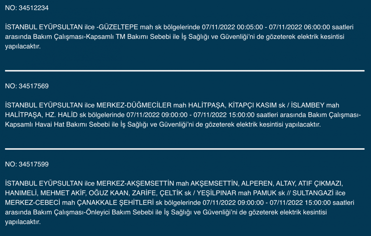 İstanbul’da 31 ilçeyi etkileyen elektrik kesintisi! (7 KASIM PAZARTESİ 2022) 42