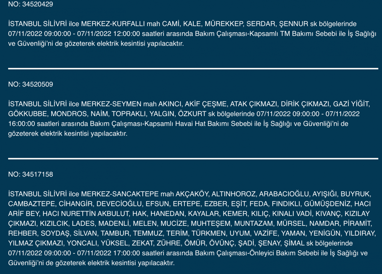İstanbul’da 31 ilçeyi etkileyen elektrik kesintisi! (7 KASIM PAZARTESİ 2022) 50
