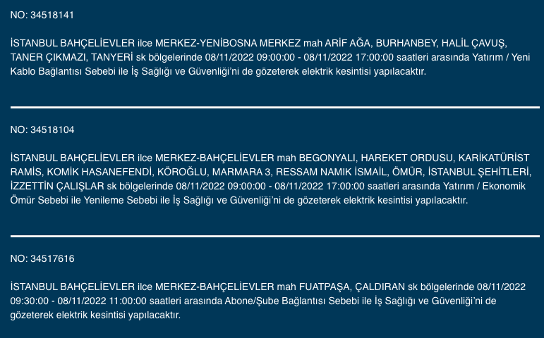 İstanbul’da 31 ilçeyi etkileyen elektrik kesintisi! (8 KASIM SALI 2022) 9
