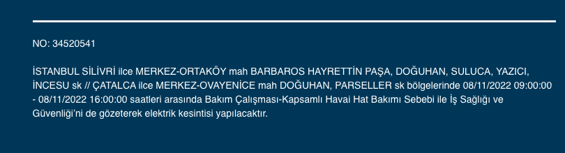 İstanbul’da 31 ilçeyi etkileyen elektrik kesintisi! (8 KASIM SALI 2022) 30