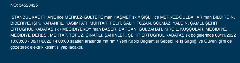 İstanbul’da 31 ilçeyi etkileyen elektrik kesintisi! (8 KASIM SALI 2022) 26