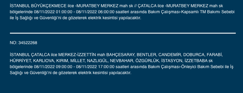 İstanbul’da 31 ilçeyi etkileyen elektrik kesintisi! (8 KASIM SALI 2022) 19
