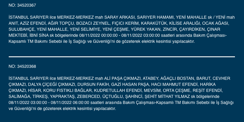 İstanbul’da 31 ilçeyi etkileyen elektrik kesintisi! (8 KASIM SALI 2022) 27