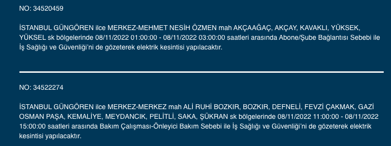 İstanbul’da 31 ilçeyi etkileyen elektrik kesintisi! (8 KASIM SALI 2022) 25