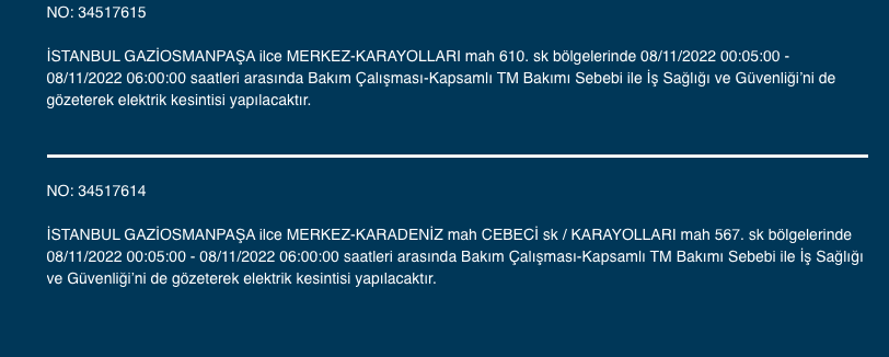 İstanbul’da 31 ilçeyi etkileyen elektrik kesintisi! (8 KASIM SALI 2022) 24