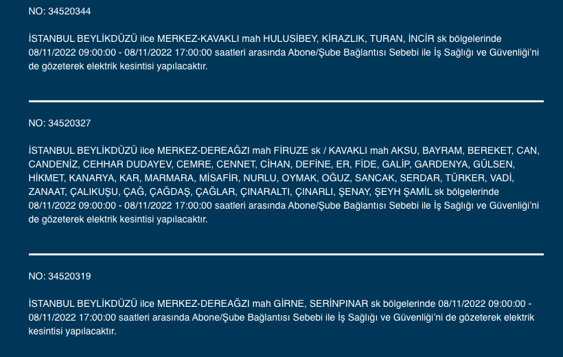 İstanbul’da 31 ilçeyi etkileyen elektrik kesintisi! (8 KASIM SALI 2022) 16