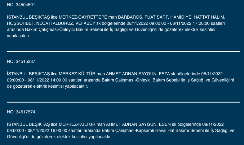 İstanbul’da 31 ilçeyi etkileyen elektrik kesintisi! (8 KASIM SALI 2022) 14