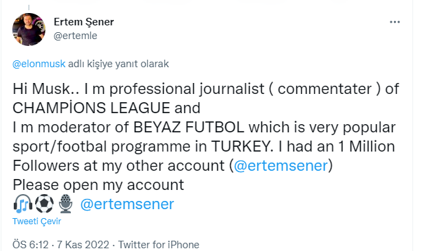 Şener’den Musk’a mesaj: Beyaz Futbol’un moderatörlüğünü yapıyorum 3