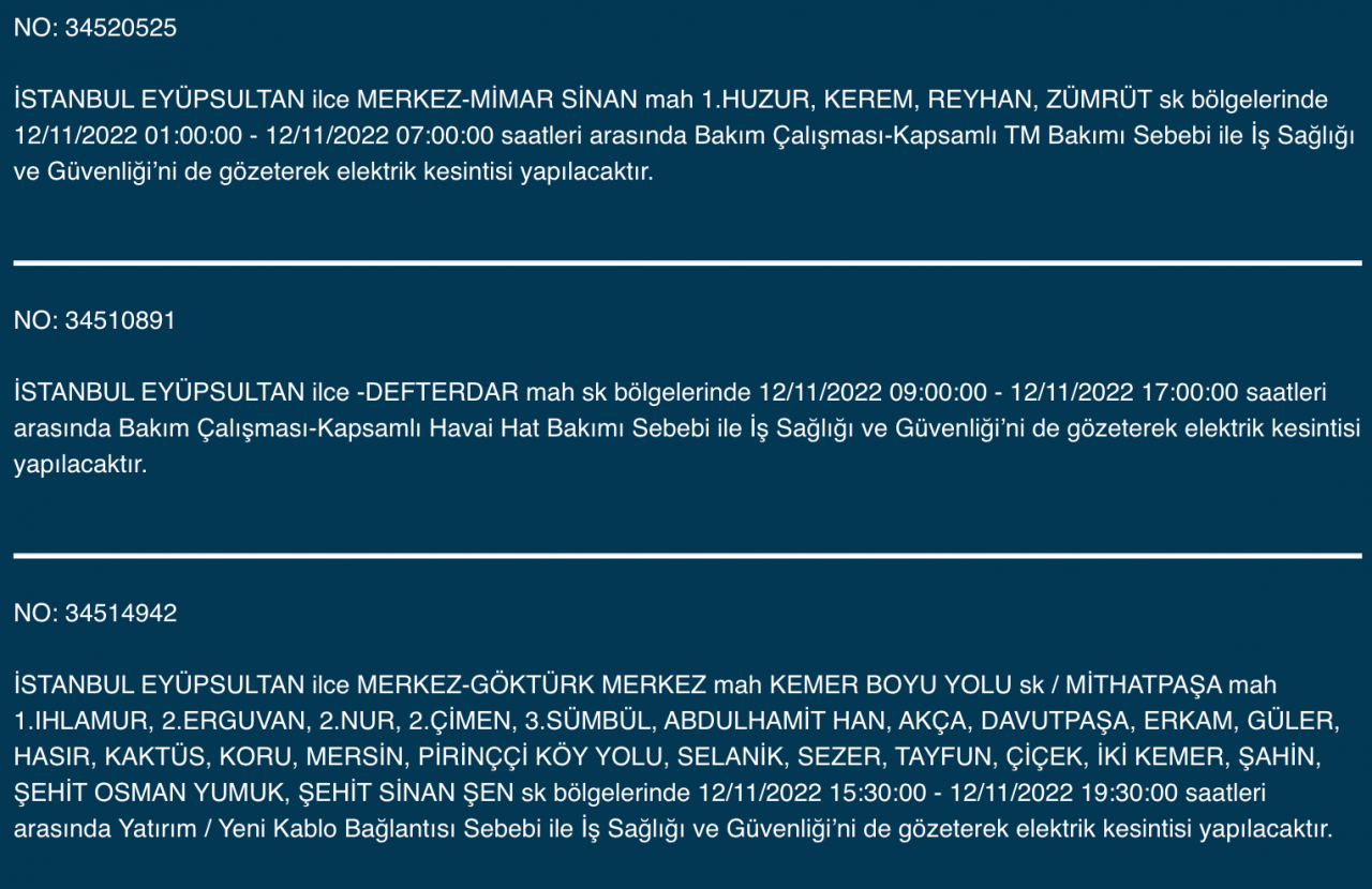 İstanbul’un 25 ilçesinde elektrik kesintisi (12 KASIM CUMARTESİ 2022) 15