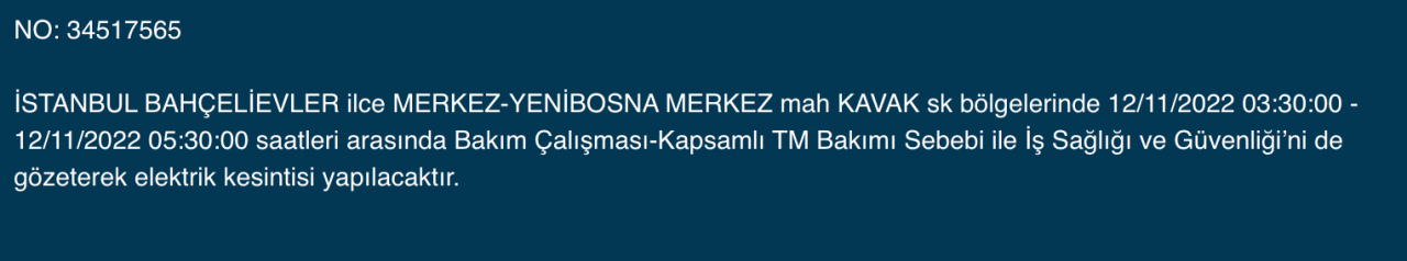 İstanbul’un 25 ilçesinde elektrik kesintisi (12 KASIM CUMARTESİ 2022) 6