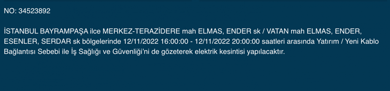 İstanbul’un 25 ilçesinde elektrik kesintisi (12 KASIM CUMARTESİ 2022) 9