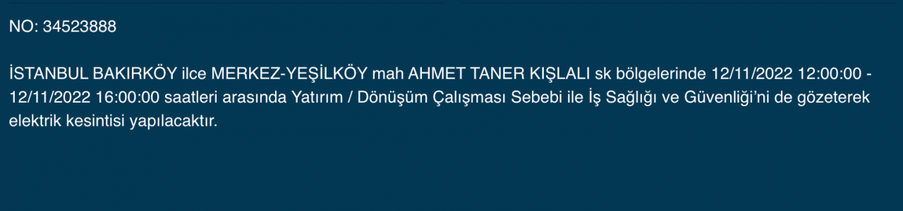 İstanbul’un 25 ilçesinde elektrik kesintisi (12 KASIM CUMARTESİ 2022) 8