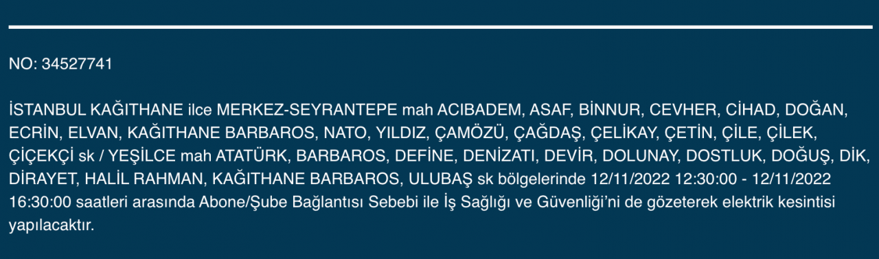 İstanbul’un 25 ilçesinde elektrik kesintisi (12 KASIM CUMARTESİ 2022) 20