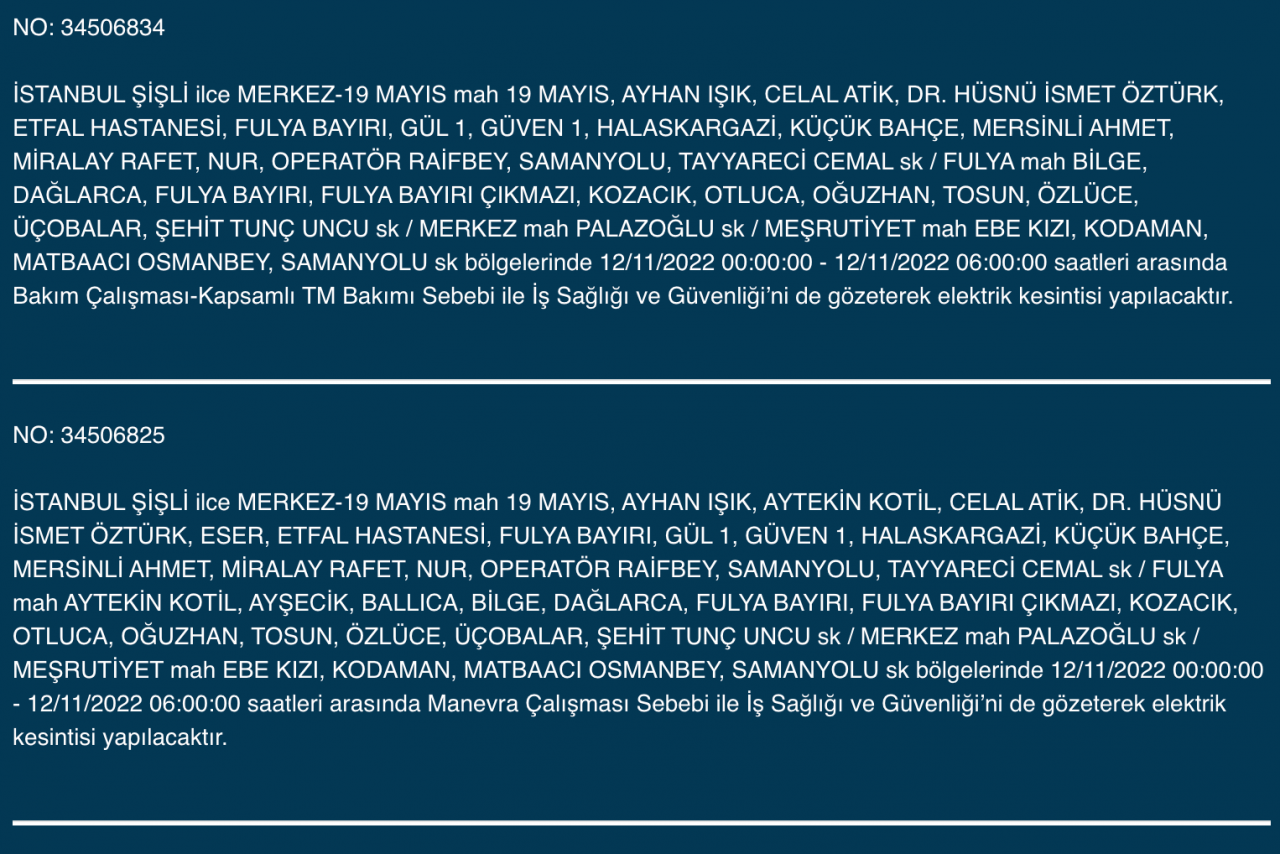 İstanbul’un 25 ilçesinde elektrik kesintisi (12 KASIM CUMARTESİ 2022) 23