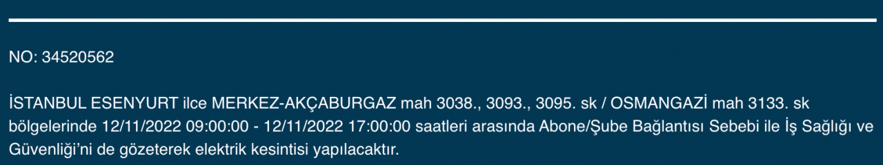 İstanbul’un 25 ilçesinde elektrik kesintisi (12 KASIM CUMARTESİ 2022) 14