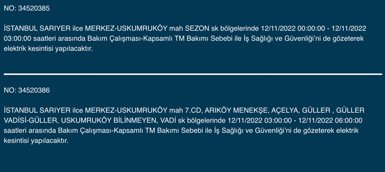 İstanbul’un 25 ilçesinde elektrik kesintisi (12 KASIM CUMARTESİ 2022) 21