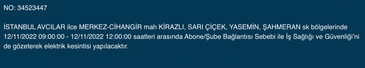 İstanbul’un 25 ilçesinde elektrik kesintisi (12 KASIM CUMARTESİ 2022) 5