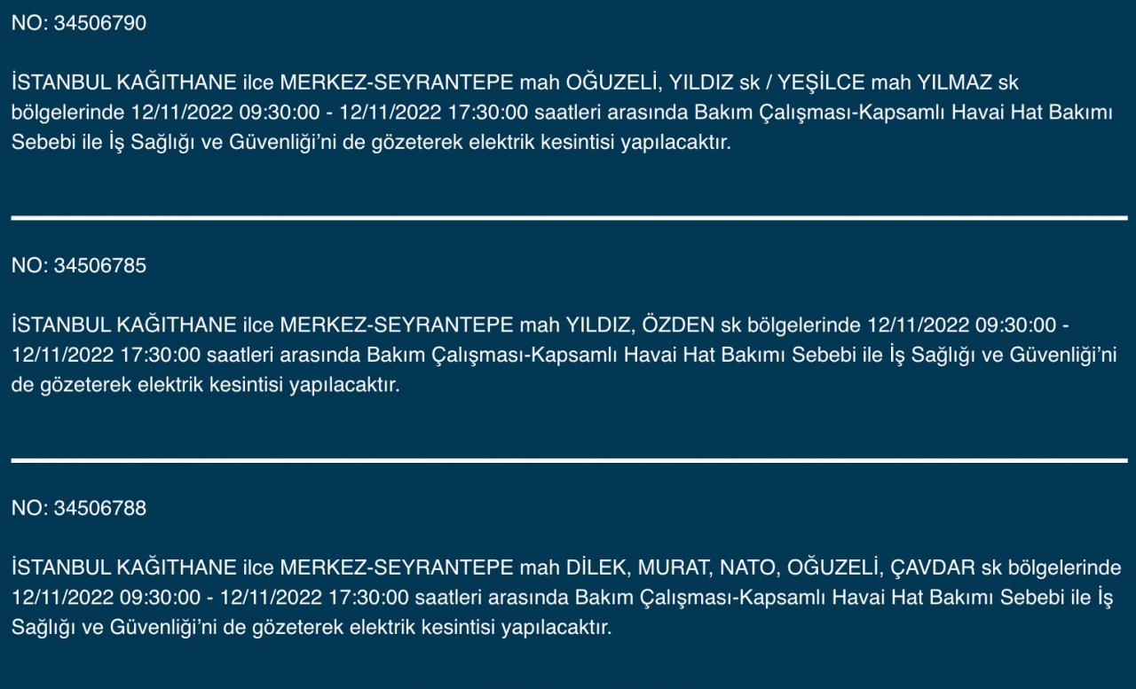 İstanbul’un 25 ilçesinde elektrik kesintisi (12 KASIM CUMARTESİ 2022) 19