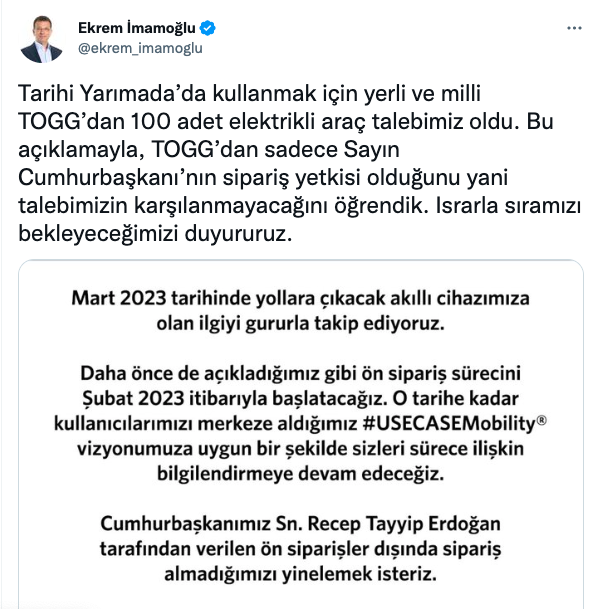 İmamoğlu'dan TOGG'a 'ön sipariş' algısı 2
