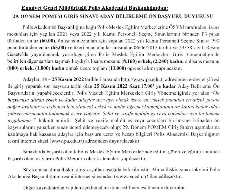 Resmi Gazete'de yayımlanan ilana göre 13 bin polis alımı yapılacak! İşte şartlar 4