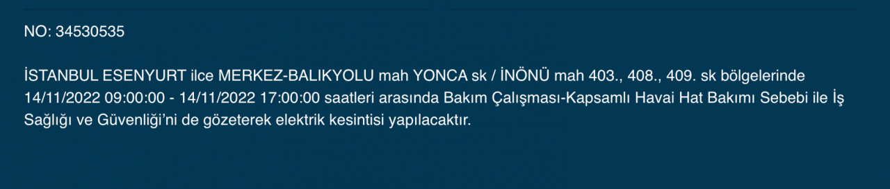 İstanbul’da 31 ilçeye ‘kesinti’ uyarısı yapıldı (14 KASIM PAZARTESİ 2022) 18