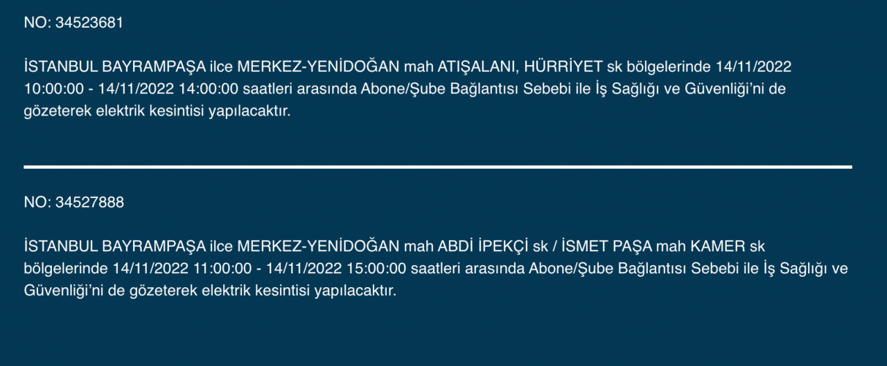 İstanbul’da 31 ilçeye ‘kesinti’ uyarısı yapıldı (14 KASIM PAZARTESİ 2022) 13
