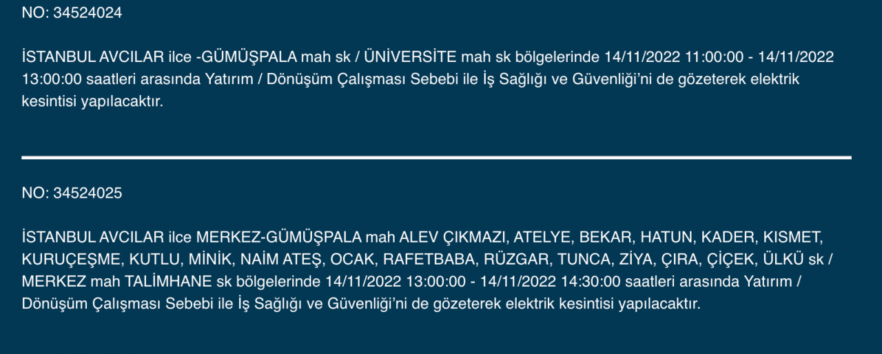 İstanbul’da 31 ilçeye ‘kesinti’ uyarısı yapıldı (14 KASIM PAZARTESİ 2022) 6