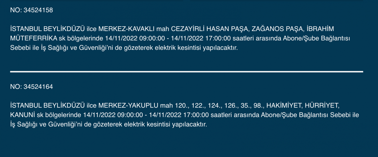 İstanbul’da 31 ilçeye ‘kesinti’ uyarısı yapıldı (14 KASIM PAZARTESİ 2022) 15
