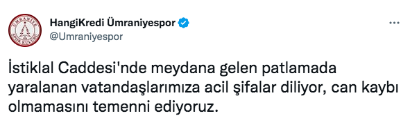 Spor kulüplerinden Taksim'deki patlamaya ilişkin kınama mesajları 5