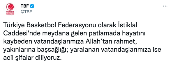 Spor kulüplerinden Taksim'deki patlamaya ilişkin kınama mesajları 11