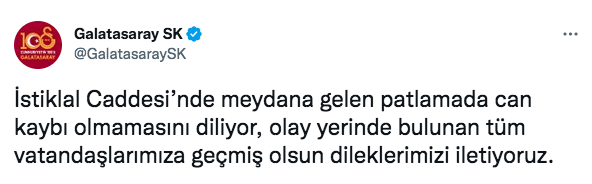 Spor kulüplerinden Taksim'deki patlamaya ilişkin kınama mesajları 1