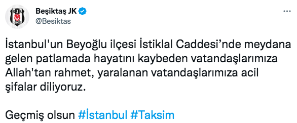Spor kulüplerinden Taksim'deki patlamaya ilişkin kınama mesajları 3