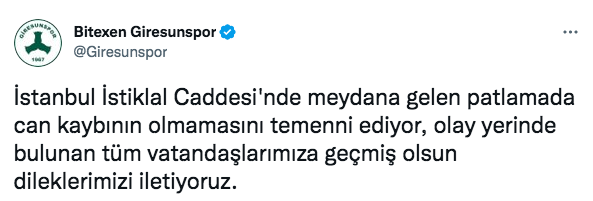 Spor kulüplerinden Taksim'deki patlamaya ilişkin kınama mesajları 6