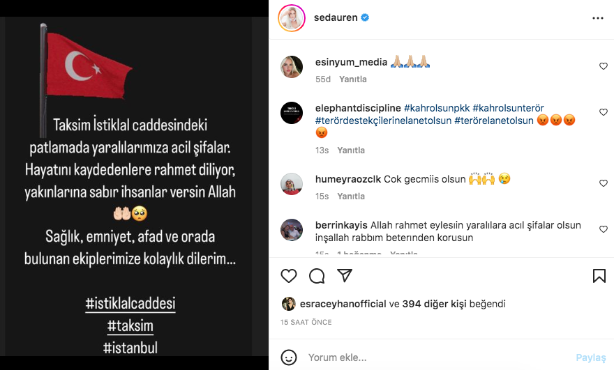 Taksim'deki hain terör saldırısına ünlü isimlerden tepki yağdı 17