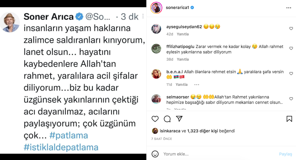 Taksim'deki hain terör saldırısına ünlü isimlerden tepki yağdı 22