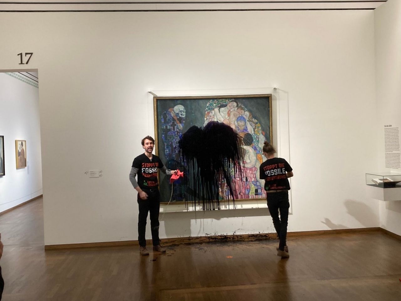Avusturya'da iklim aktivistleri, ressam Klimt'in tablosuna siyah boya fırlattı 6