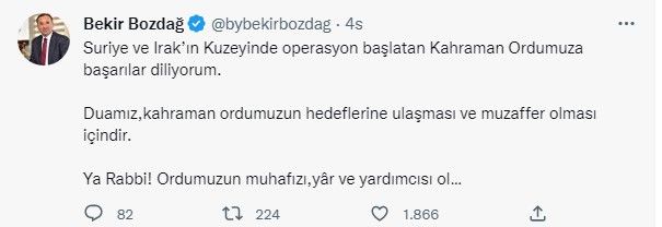 Siyasiler 'Pençe-Kılıç Hava Harekatı'na paylaşımlarıyla destek verdi 2