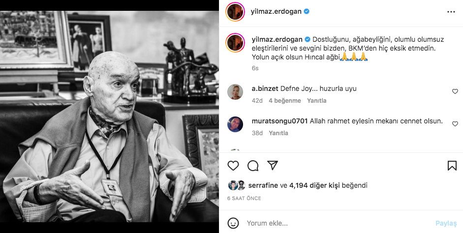 Ünlü isimlerden Hıncal Uluç paylaşımları... Vefatının ardından üzüntülerini sosyal medyadan dile getirdiler 9