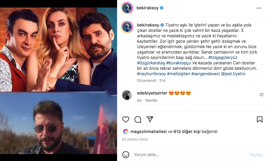 Tolga Güleryüz, Burak Topçu ve Özgür Karataş'ın hayatını kaybettiği Amasya'daki korkunç kazanın ardından ünlü isimlerden taziye mesajları 18