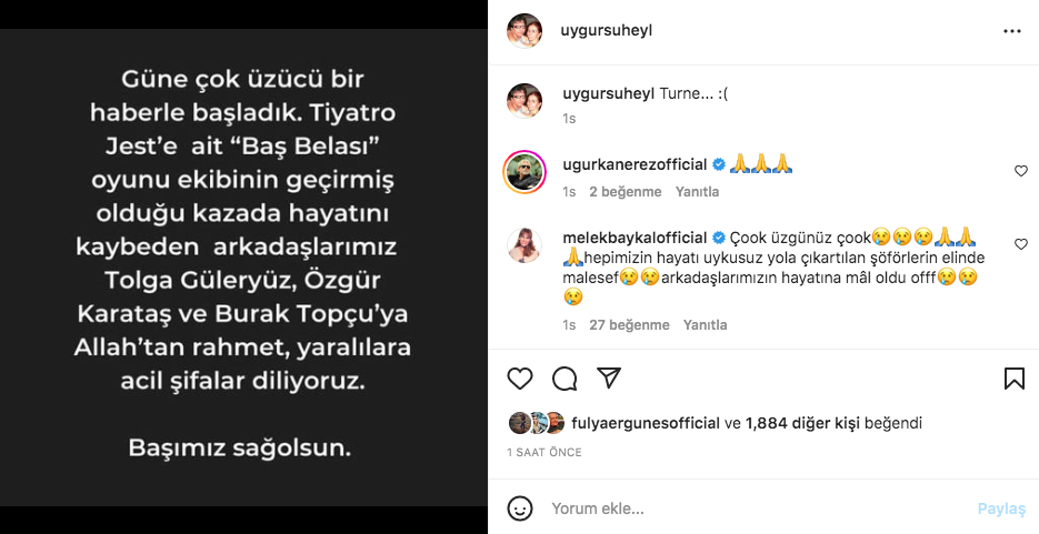 Tolga Güleryüz, Burak Topçu ve Özgür Karataş'ın hayatını kaybettiği Amasya'daki korkunç kazanın ardından ünlü isimlerden taziye mesajları 25