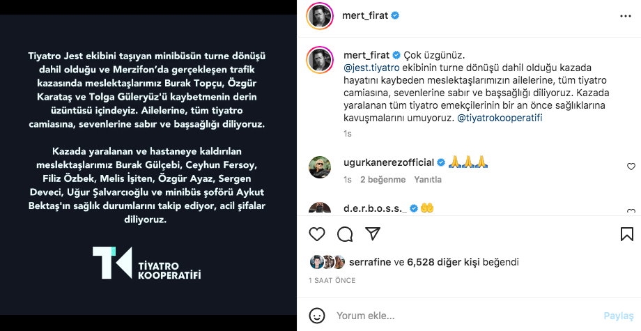 Tolga Güleryüz, Burak Topçu ve Özgür Karataş'ın hayatını kaybettiği Amasya'daki korkunç kazanın ardından ünlü isimlerden taziye mesajları 12