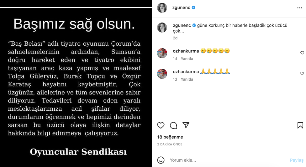 Tolga Güleryüz, Burak Topçu ve Özgür Karataş'ın hayatını kaybettiği Amasya'daki korkunç kazanın ardından ünlü isimlerden taziye mesajları 21