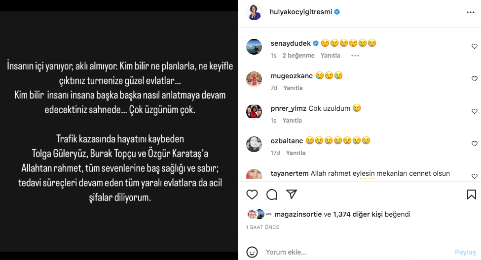 Tolga Güleryüz, Burak Topçu ve Özgür Karataş'ın hayatını kaybettiği Amasya'daki korkunç kazanın ardından ünlü isimlerden taziye mesajları 10