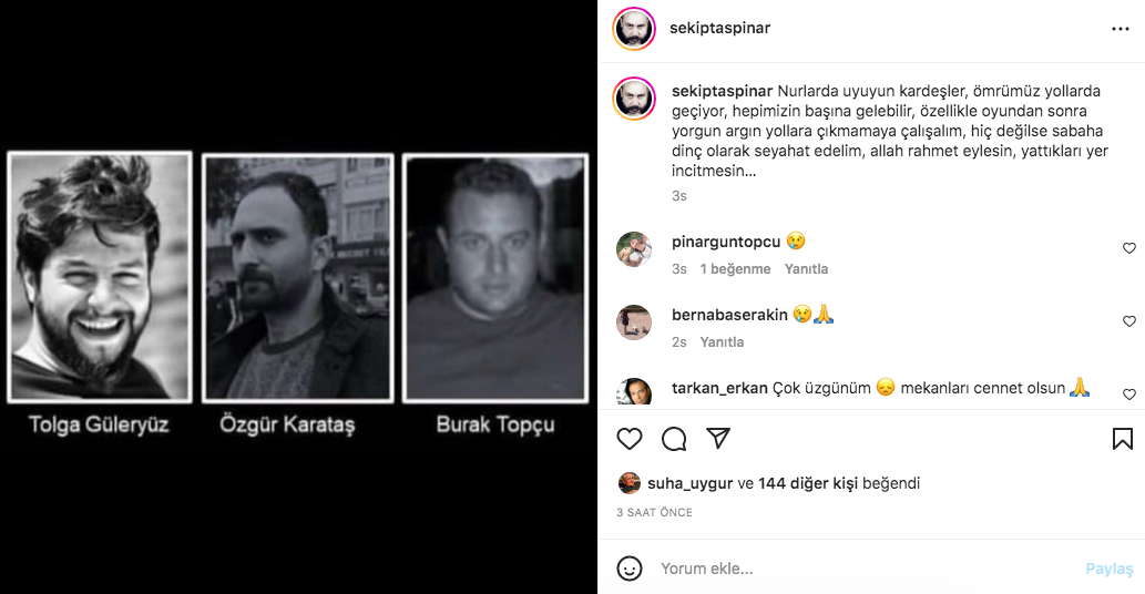 Tolga Güleryüz, Burak Topçu ve Özgür Karataş'ın hayatını kaybettiği Amasya'daki korkunç kazanın ardından ünlü isimlerden taziye mesajları 5