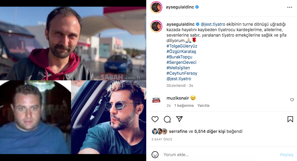Tolga Güleryüz, Burak Topçu ve Özgür Karataş'ın hayatını kaybettiği Amasya'daki korkunç kazanın ardından ünlü isimlerden taziye mesajları 11
