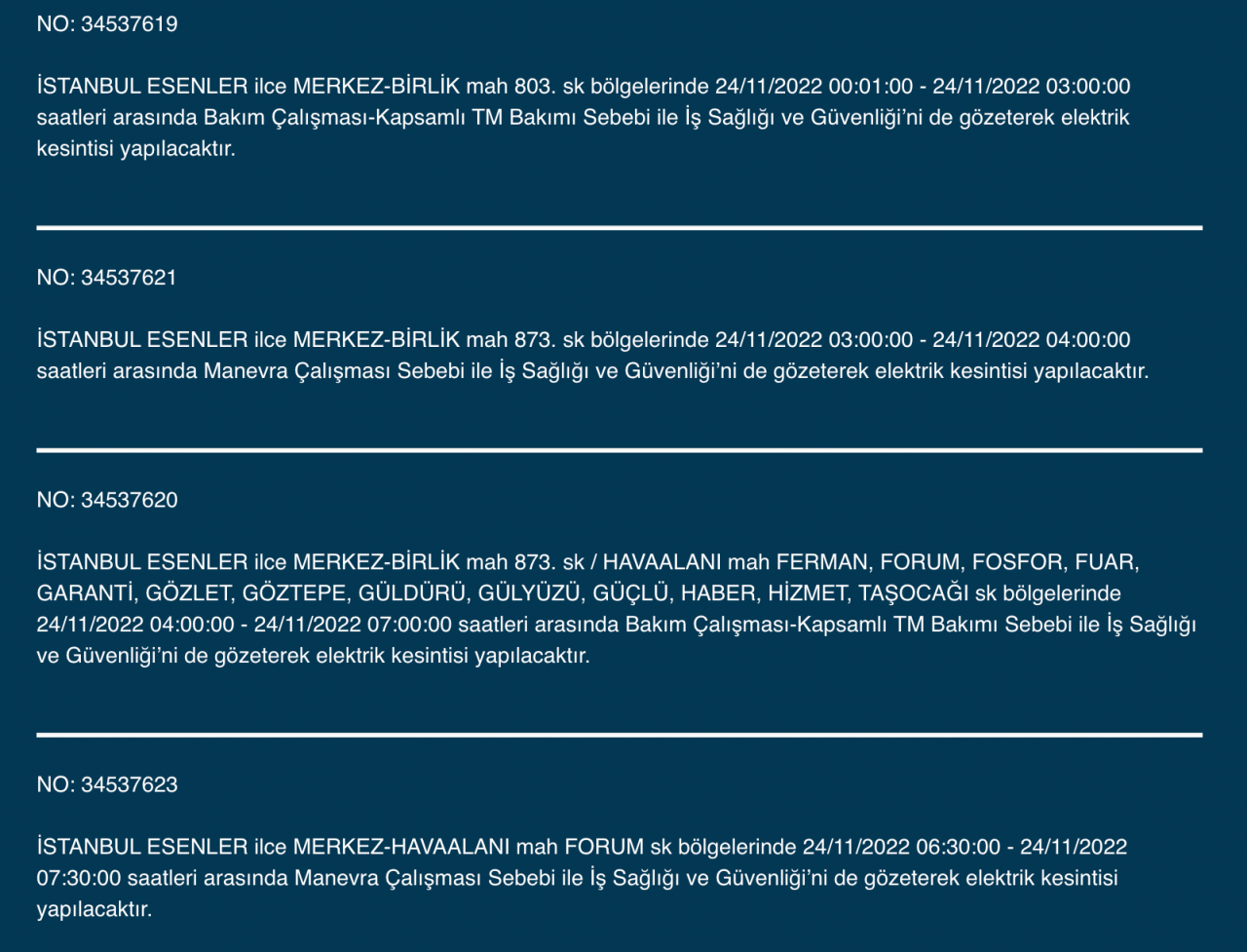 İstanbul’un 33 ilçesine kesinti uyarısı (24 KASIM PERŞEMBE) 18