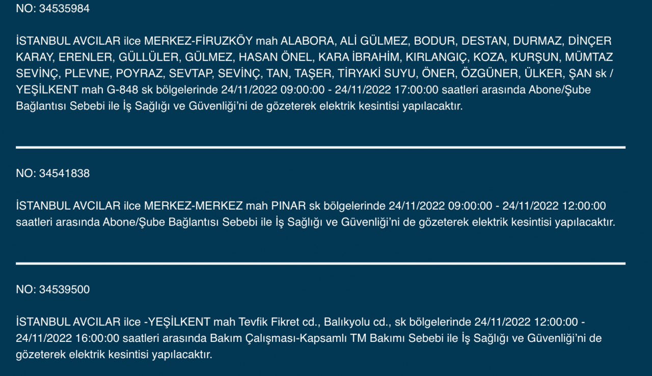 İstanbul’un 33 ilçesine kesinti uyarısı (24 KASIM PERŞEMBE) 4