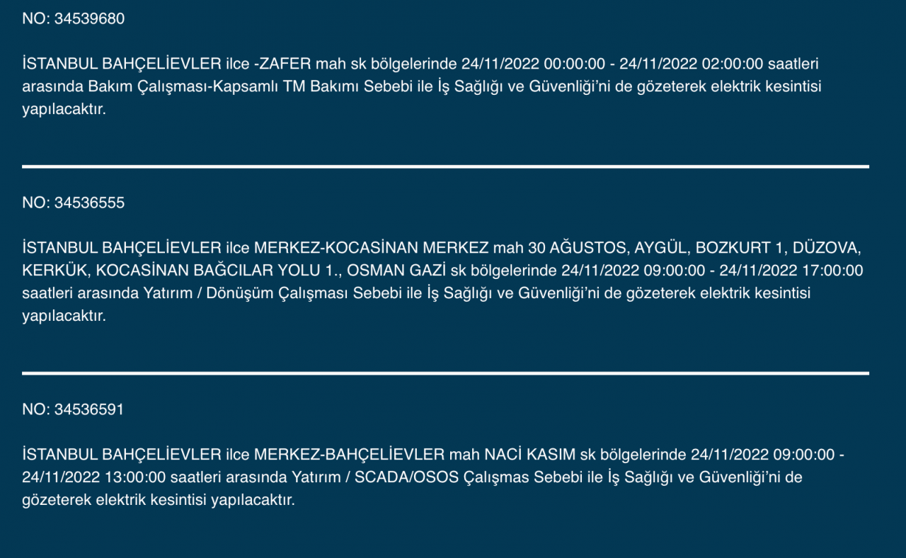İstanbul’un 33 ilçesine kesinti uyarısı (24 KASIM PERŞEMBE) 7