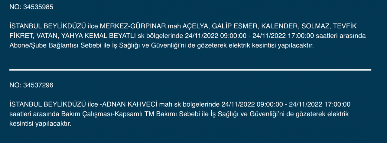 İstanbul’un 33 ilçesine kesinti uyarısı (24 KASIM PERŞEMBE) 13