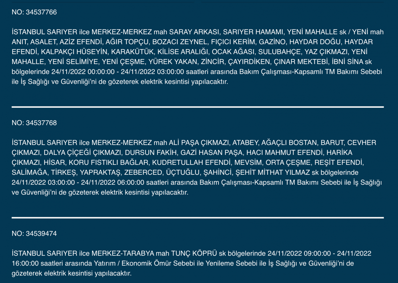 İstanbul’un 33 ilçesine kesinti uyarısı (24 KASIM PERŞEMBE) 26
